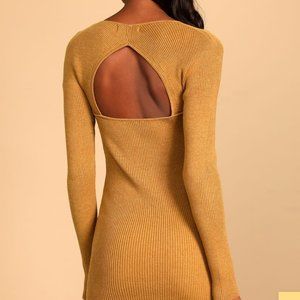 Camel Ribbed Cutout Bodycon Sweater Dress